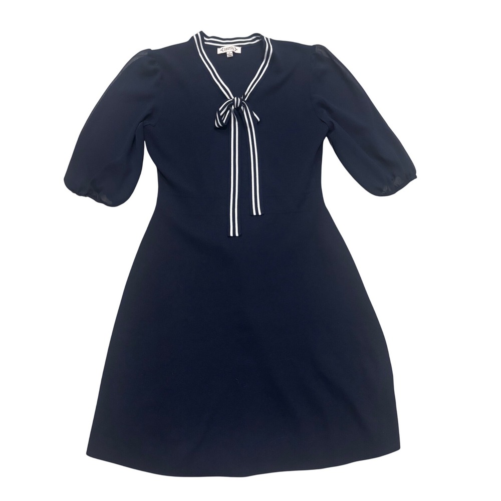 Nanette Nanette Lepore Navy Blue Tie Neck Sheer Sleeve Knit Dress Small